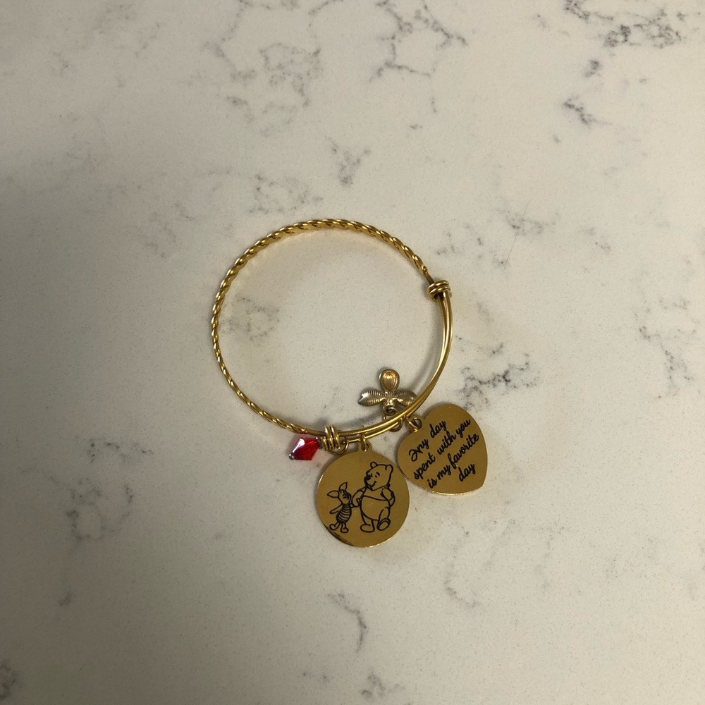 Gold Winnie the Pooh Charm Bangle Bracelet Disney